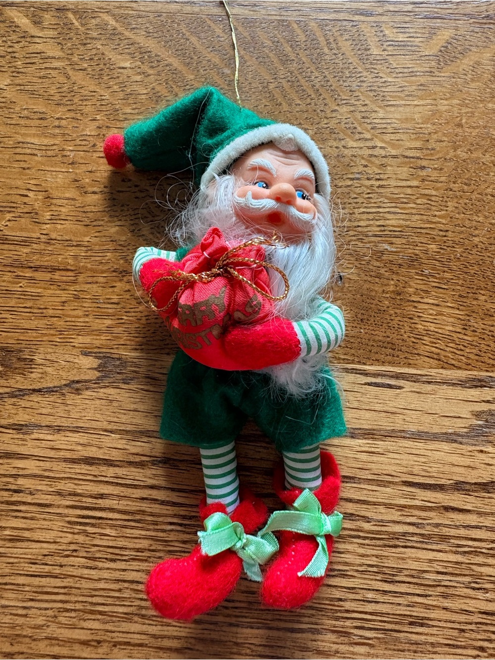 Vintage Leewards 8” Santa Elf Hanging Fabric Christmas Ornament